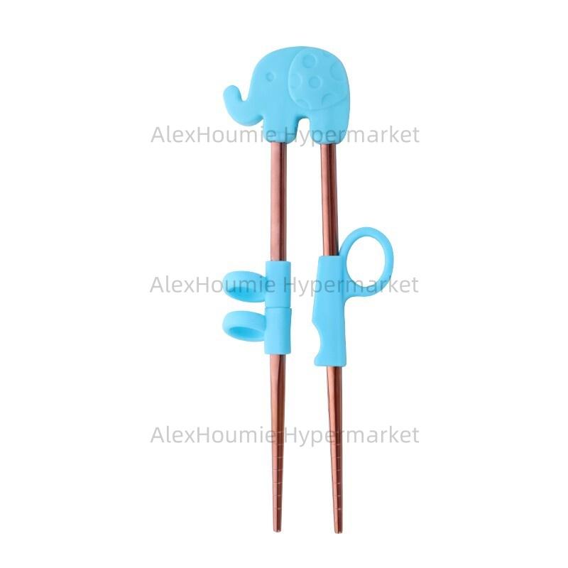 1Pair Kids Learning Training Chopsticks Cartoon Cute Silicone Animal Stainless Steel Food Sticks Detachable Reusable Tableware