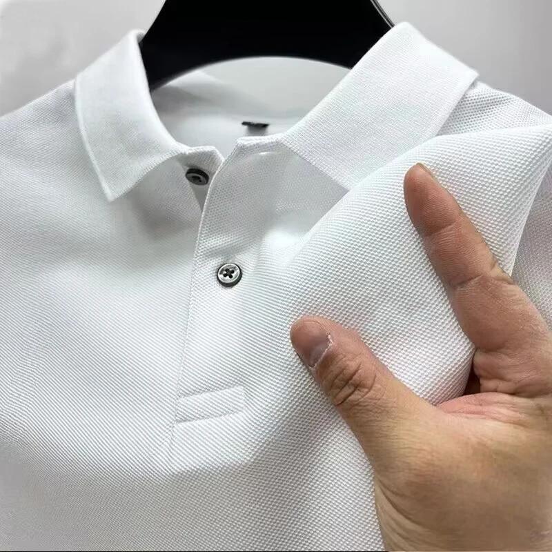 025 Summer New Men's Short Sleeved Solid Color Polo Shirt Breathable and Comfortable Elastic Top Casual Business New Style
