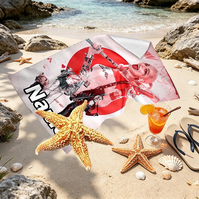 Custom Name Personalized Superhero Print Beach Towel, for Trip Camping Beach Party Home Decor, Birthday Gift for Family & Friends