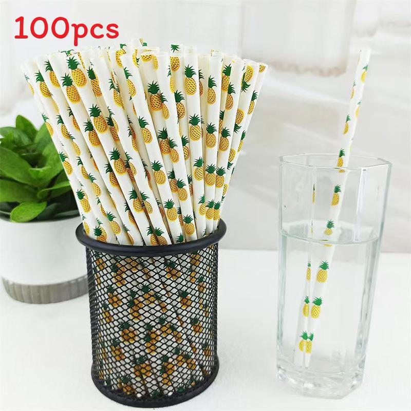 Degradable Paper Straws With Fruit Design For Summer Parties And Beverage Accessories
