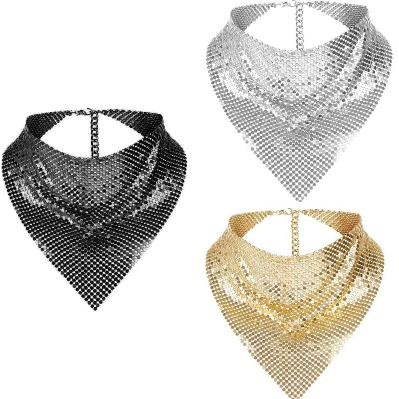 Sequined Scarves for Night Club Party Bandanas Punk Neck Scarf Stage Performances Necklace Shimmering Headscarf Neckwear