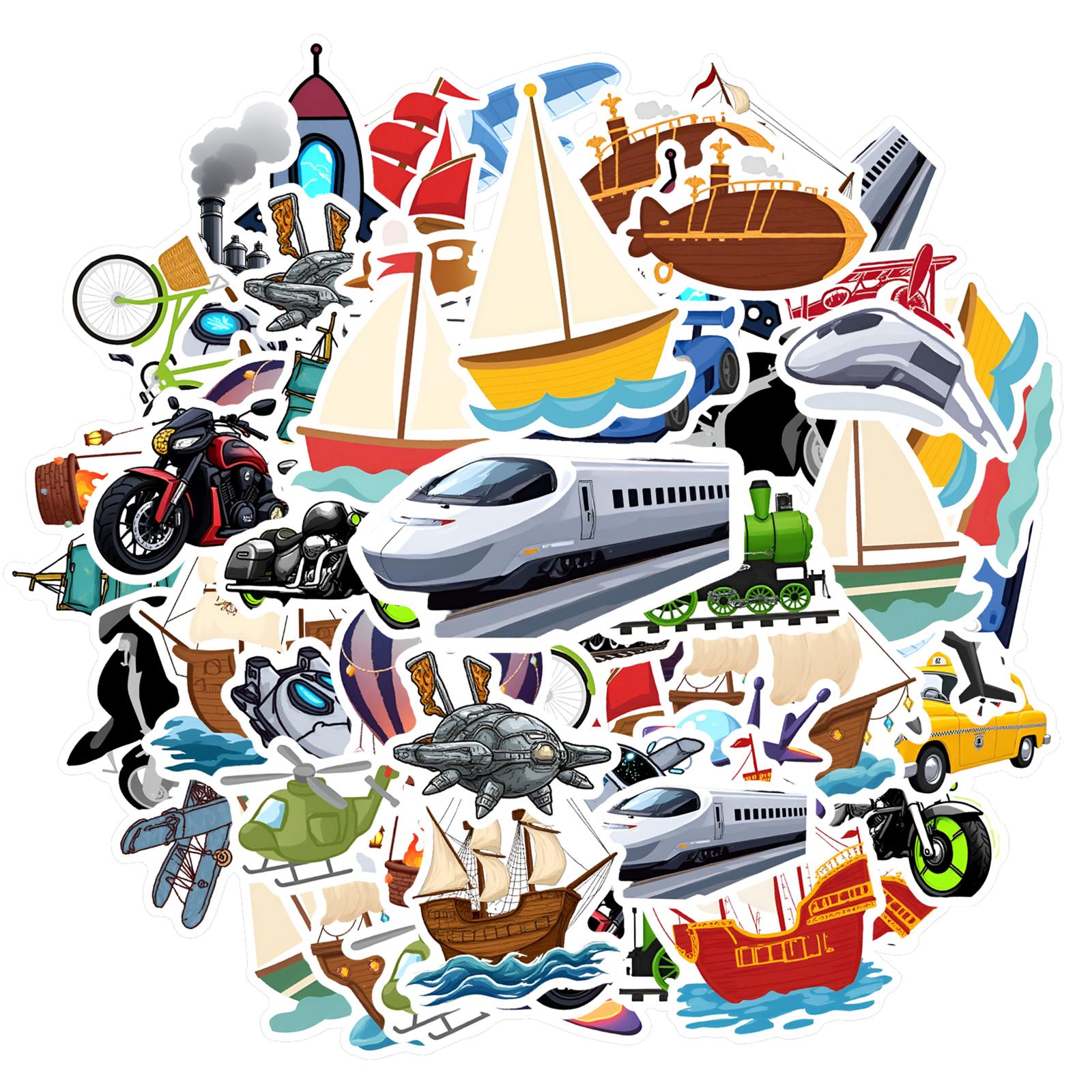 

35pcs-50pcs Cartoon Adventure Stickers Playful Vehicles Stationery Stickers Stickers For Suitcase Fridge Phone Luggage