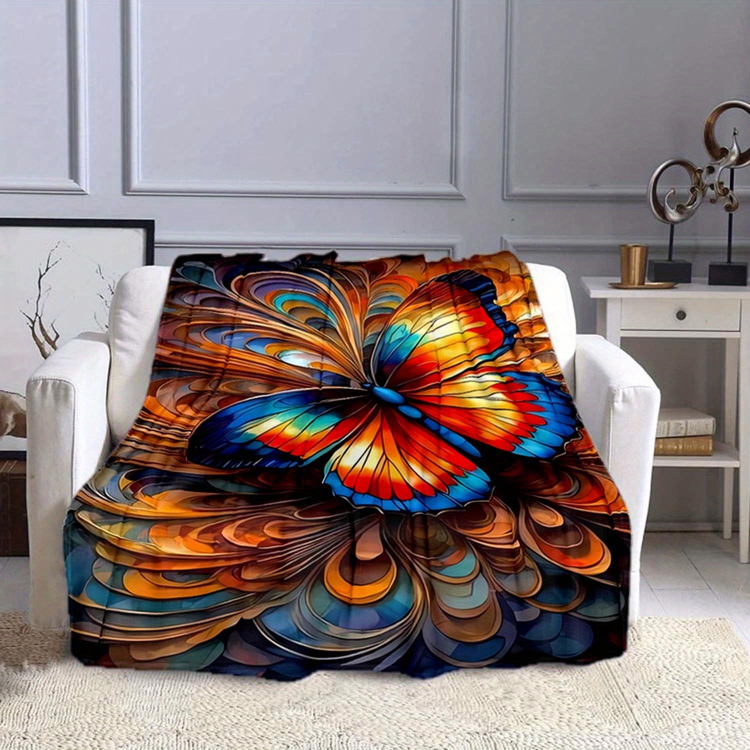 

1pc Butterfly Print Blanket, Flannel Blanket, Soft Warm Throw Blanket Nap Blanket For Couch Sofa Office Bed Camping Travel 130cmx150cm