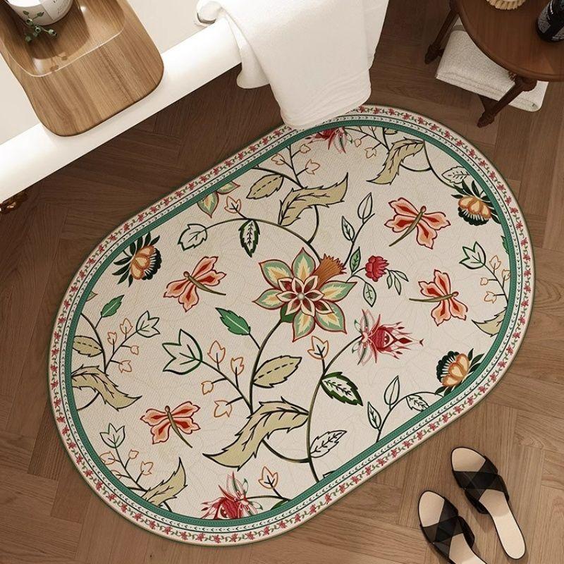 Bathroom Absorbent Floor Mat, Diatomaceous Earth Quick Drying Retro Bathroom Anti Slip Foot Mat, Toilet Dirt Resistant