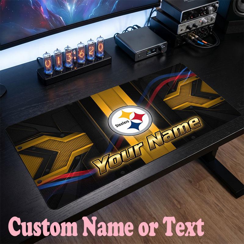 Pittsburgh Steelers Customized Name Text Mouse Pad, Large Desk Mouse Mat Personalized Home Office Present