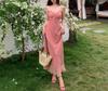 French Polka Dot Backless Spaghetti Strap Dress for Women, Summer Waist-cinching Figure-hugging Skirt, Pure Vacation Style Long Skirt