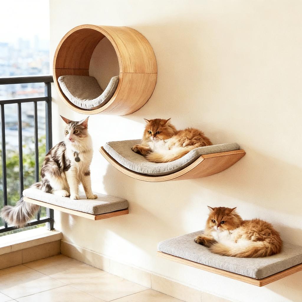 Cat Wall Shelf Set Wall-mounted Cat Furniture Satisfies cats' needs for sleeping, playing, climbing