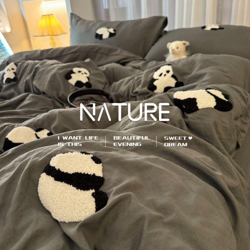 

Light Luxury New Blue Bow Quilt Cover Washed Embroidered Bed Sheet Sour-Piece Set Bedding Dormitory Bed Girls Soft and Warm 150x200cm 3pcs