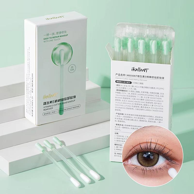 0.3Ml×25Pcs Makeup Remover Cotton Swabs Pre-Soaked With Cleansing Liquid Foldable For Instant Use Beauty Cleaning Correction
