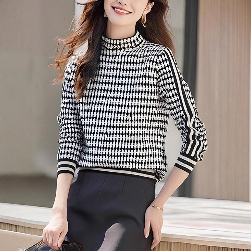 Autumn and winter new semi-turtleneck bottoming shirt women's autumn and winter retro temperament sweater loose and thin long-sleeved knitted sweater