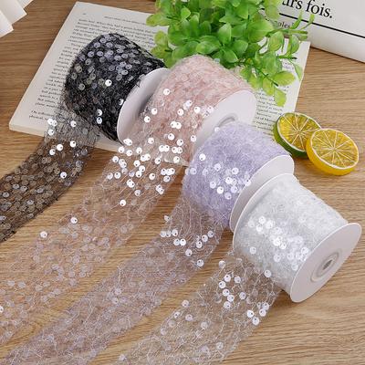 5Yards 50mm Sequin Tulle Ribbon with Silver Wire for Clothing Sewing DIY Hair Bows Hat Decor Craft Accessories Chiffon Ribbon