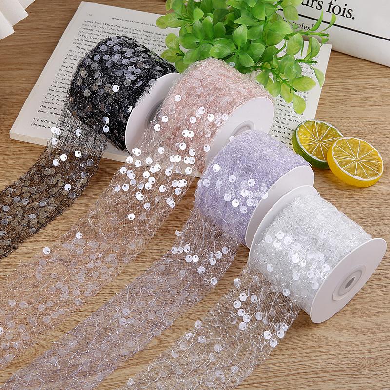 5Yards 50mm Sequin Tulle Ribbon with Silver Wire for Clothing Sewing DIY Hair Bows Hat Decor Craft Accessories Chiffon Ribbon