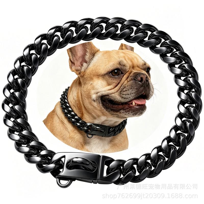 Stainless Steel Cuban Link Dog Collar Chain 14mm Wide Hip Hop Style Pet Necklace Dogs Rose Gold Black