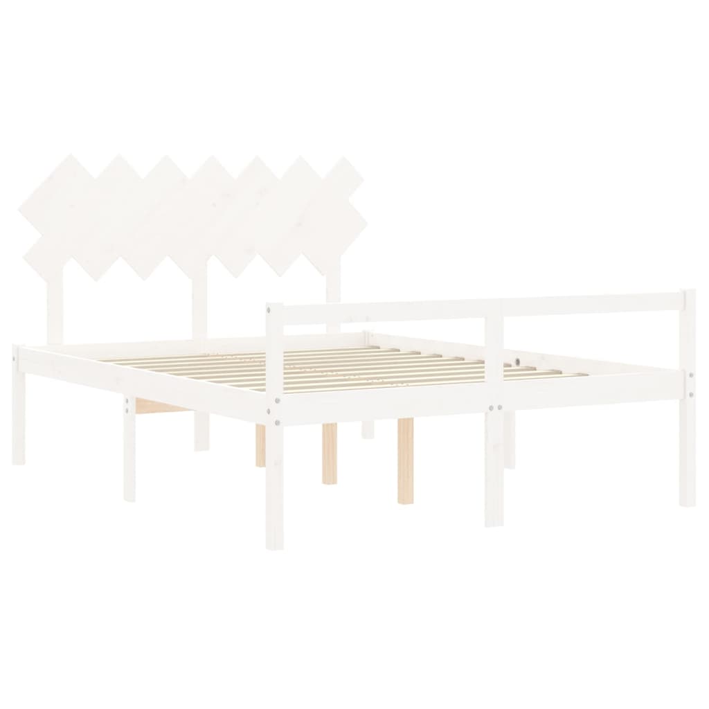 Vidaxl Bed For Seniors, With Headboard, White, 140X190 Cm, Solid Wood
