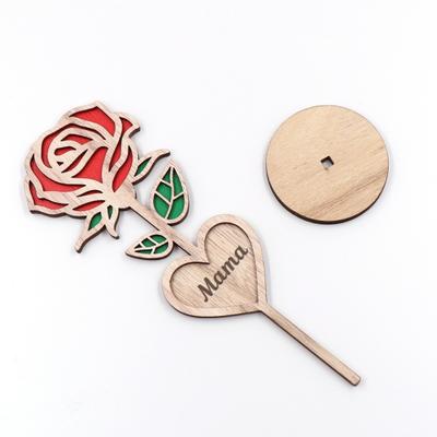 Wood Mama Rose Decoration with Stable Round Base Wooden 3D Carved Rose Flower Desktop Ornament Romantic Mother's Day Gift