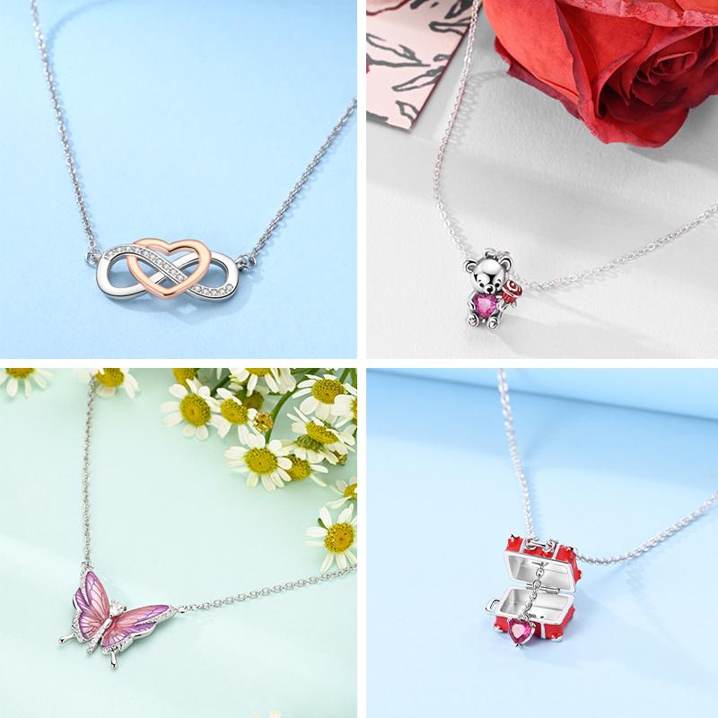 New Copper Necklace Zircon Heart Interlocking Pendant Necklace For Women Wedding Birthday Party Jewelry Gifts