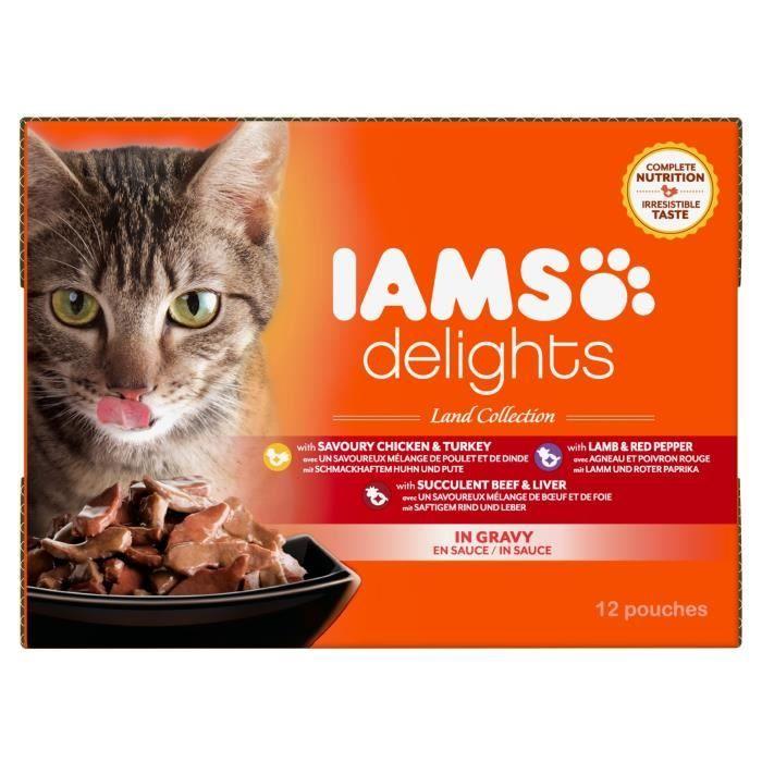 IAMS Delights Multibox Saveurs De La Terre En Sauce (Land Collection) - Toutes Races - 12x85 G - Pour Chat Adulte