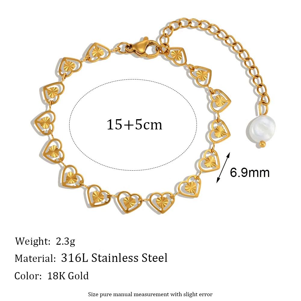

MamacitaSlay 316L Stainless Steel Hollow out Heart Chain Pearl Bracelet Necklace Women s 18K Gold Plated Waterproof Jewelry Gift