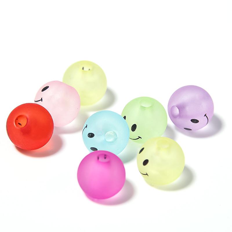 Acrylic Frosted Sugar Fruit Color Rubber Smiley Face Beads, 50 Pcs, DIY Bracelet Charms