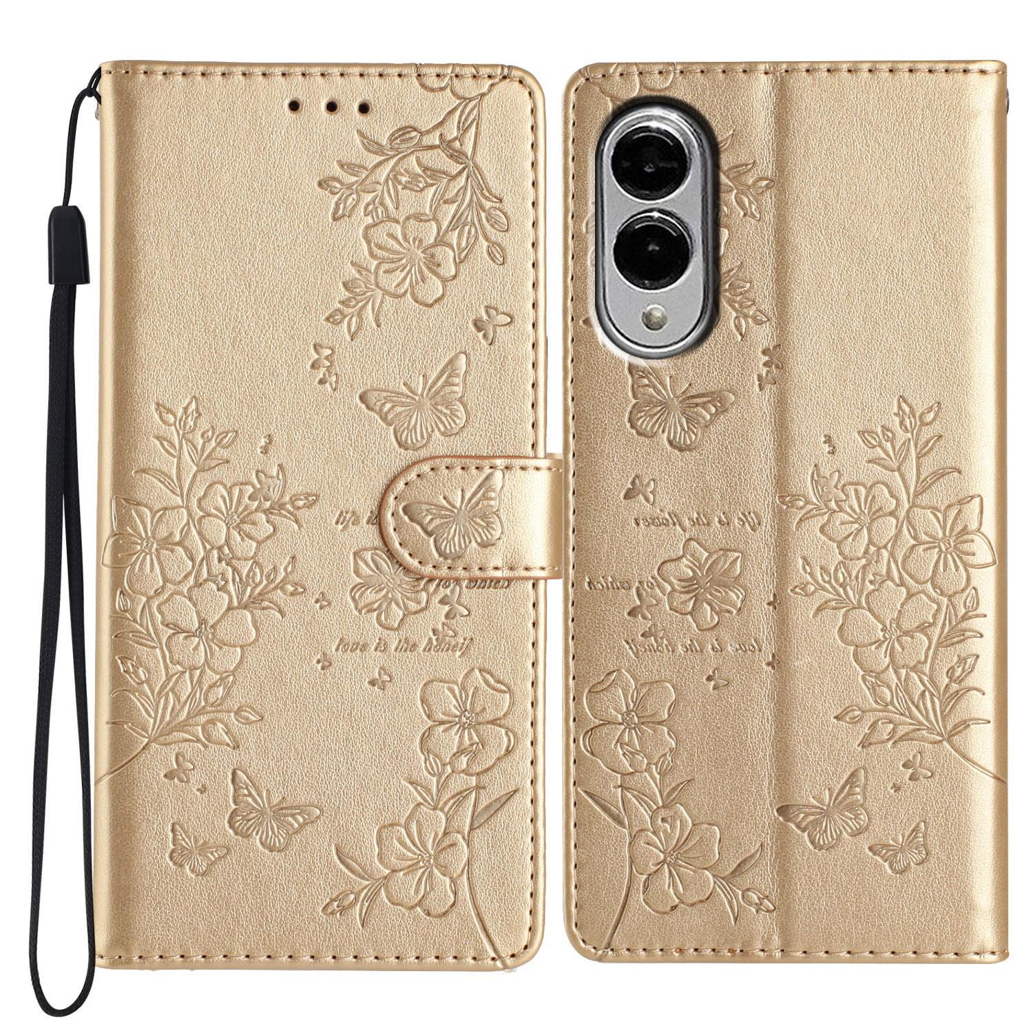 

For Samsung Galaxy S25 Edge Wallet Phone Case Butterfly Floral Imprint Leather Flip Cover with Strap C