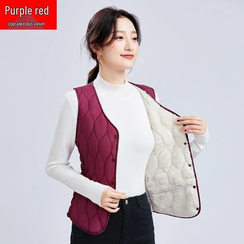 2025 Women's Autumn/Winter Sleeveless Down Vest - Short, Lambswool-Lined, Thickened, Plus Size, Slim Fit