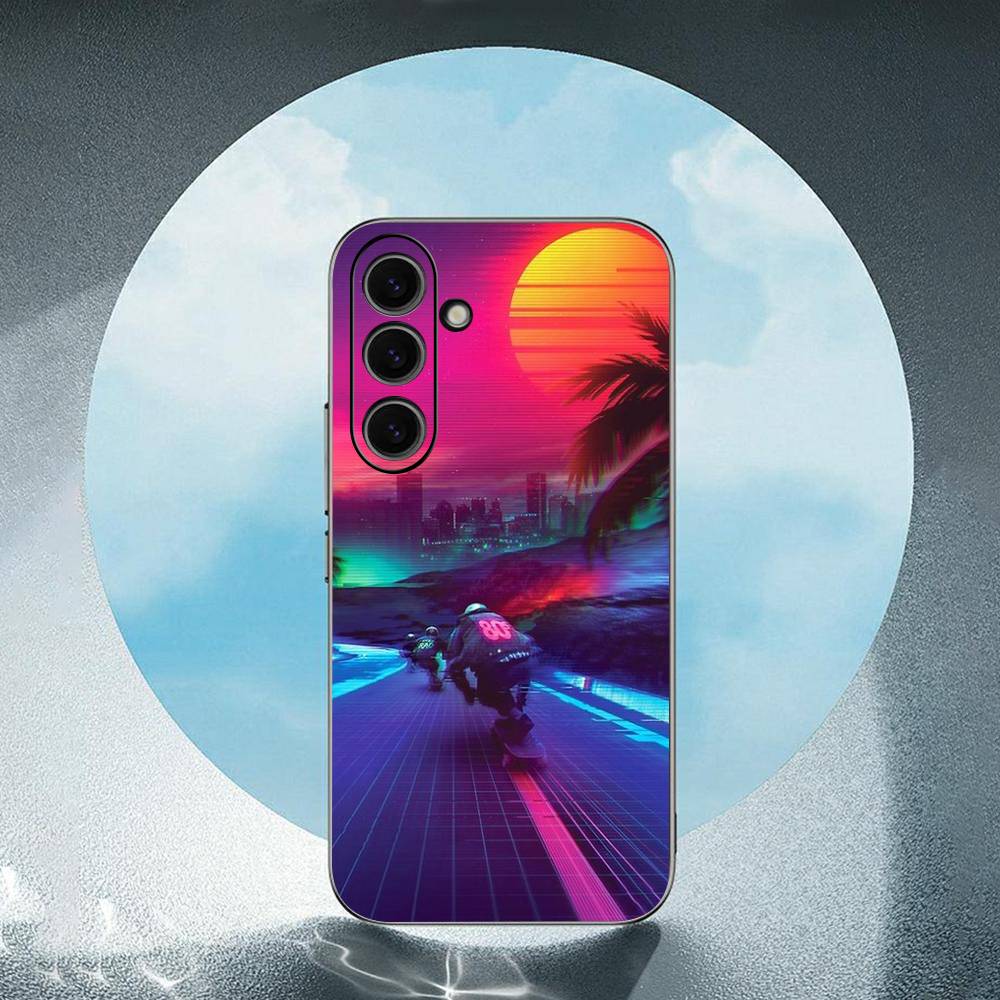Vaporwave Glitch Anime Luxury Black Phone Case For Samsung Galaxy S23 S24 S25 Ultra S22 Plus S21
