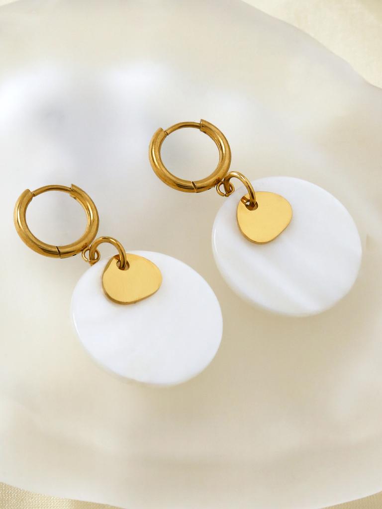 Summer Beach Collection Fashion Elegant Vintage Style Stainless Steel 18K Gold Plated Round Mother Of Zircon Earrings For Women