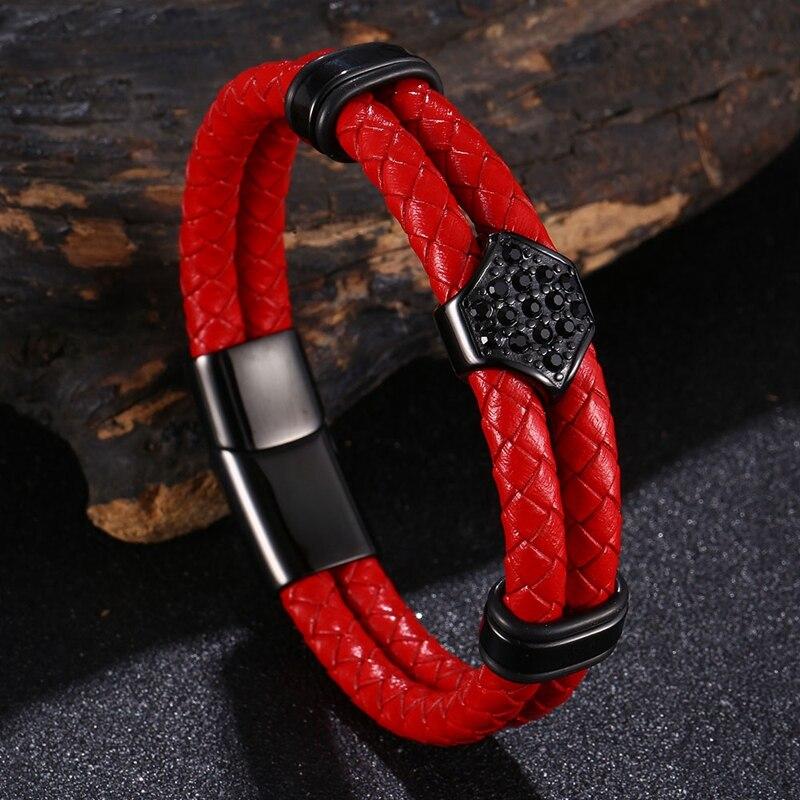 Fashion Style Men Hand-Woven Leather Bracelet Black Metal Buckle Men's Wristband Gift