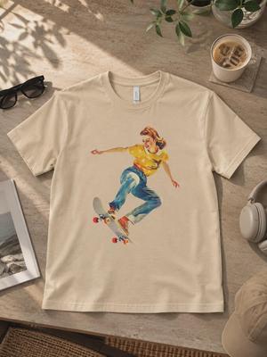 T-shirt Vintage Skater Girl, T-shirt Rétro Skateboard, T-shirt Graphique Pin Up, T-shirt Amoureux du Skate, Comfort Colors 1717