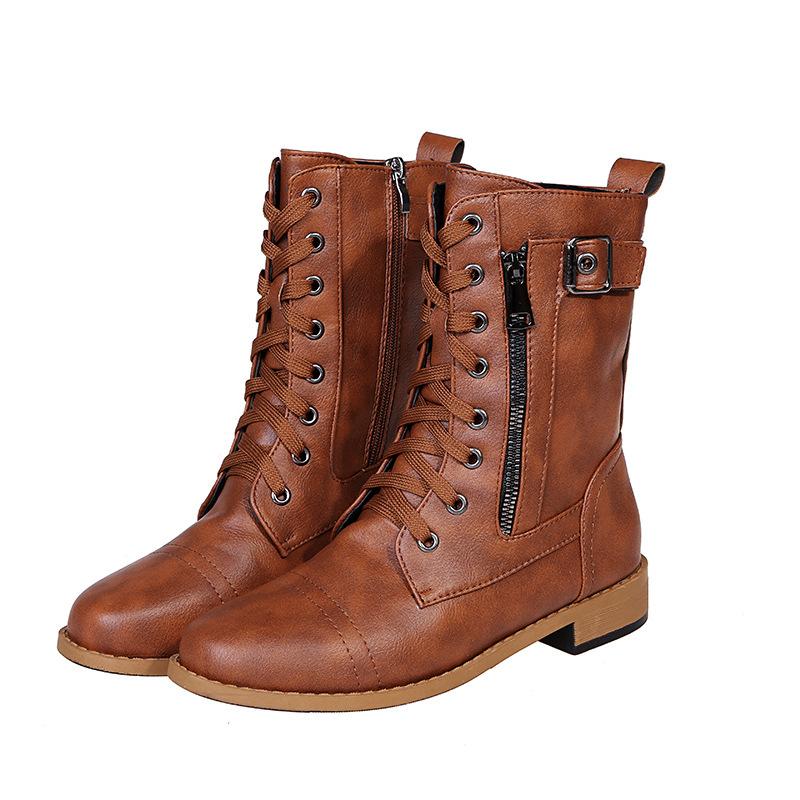 Women's European-Style Martin Boots 2025 Fall/Winter Flat-Heel Oversized Buckle Short Boots