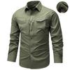 Men Cargo Long Sleeve Shirt Men Casual Quick Dry Lapel Collar Shirts Solid Color Lightweight Shirt for Spring Autumn