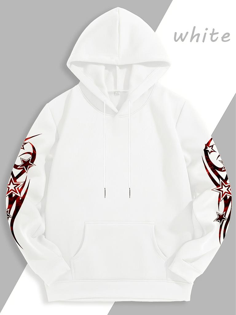 Traditional Chinese Dragon Totem Circle Printing Plus Both Arms Star Tribal Pattern Mens Hoodie, Hip Hop Sports Outdoor Streetwear Comfort Sweatshirt