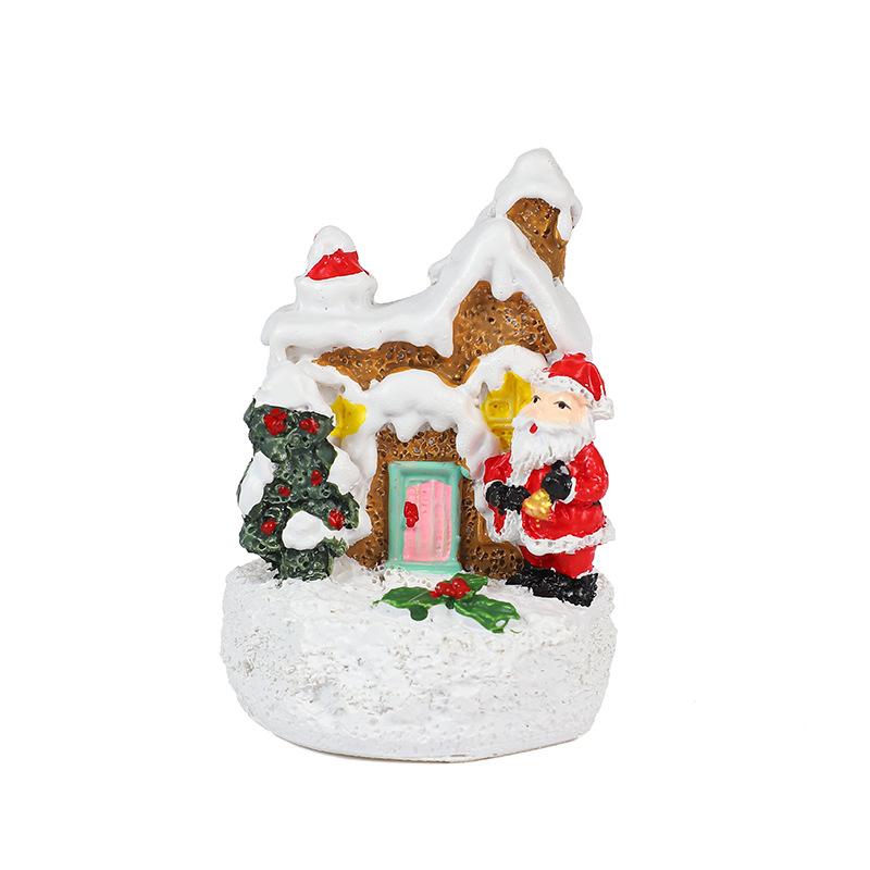Christmas Cartoon Glowing Small House, Santa Claus, Snowman Miniature Landscape Resin Figurine, Christmas Decoration Item