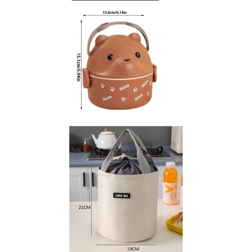 Lunch Box Portable Insulated Lunch Container Set Stackable Bento Cartoon Eyeglass Bear Shape Food Storage Container For Kids