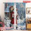2pcs 2D Flat Printing Christmas Curtains Santa Claus Walking Snowy Woods Gift Polyester Without Electricity Spring Use for