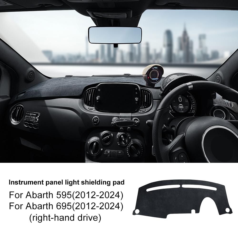 Flanell-Armaturenbrettmatte für Abarth 595 695 (2012–2024) Fiat 500 (2012-2019) - Blendfreier Sonnenschutz Teppich für das Auto-Interieur