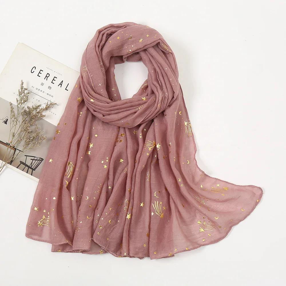 TR Cotton Meteor Hot Stamped Women's Scarf Accessories Star Gold Sparkling Scarf 1pcs
