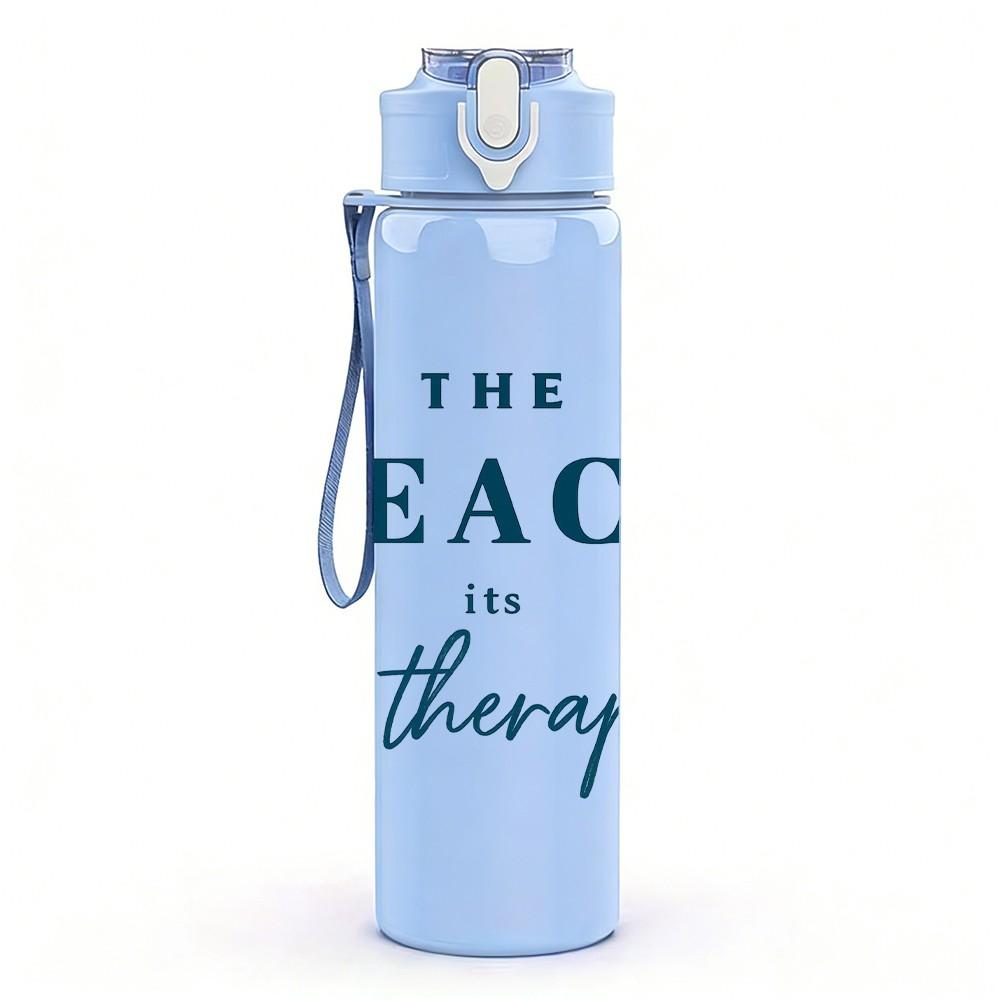1PC The Beach Is My Therapy Letter Print 750ml Color Plastic Sports Water Bottle Leakproof Flip Straw Lid Suitable for Sports Office Home Use