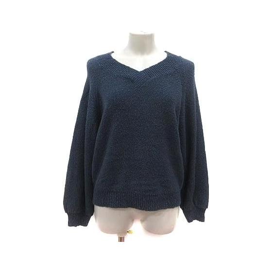 PLST Knit Sweater V-neck Hemp Blend Linen Blend Long Sleeve M Navy Navy MS Ladies