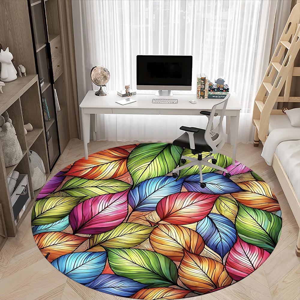1pc Autumn Leaves Office Round Area Rug, Indoor Mat Suitable ForOffice, Under Office Chairs Bedroom Living Room Home Decor, Room Decot114
