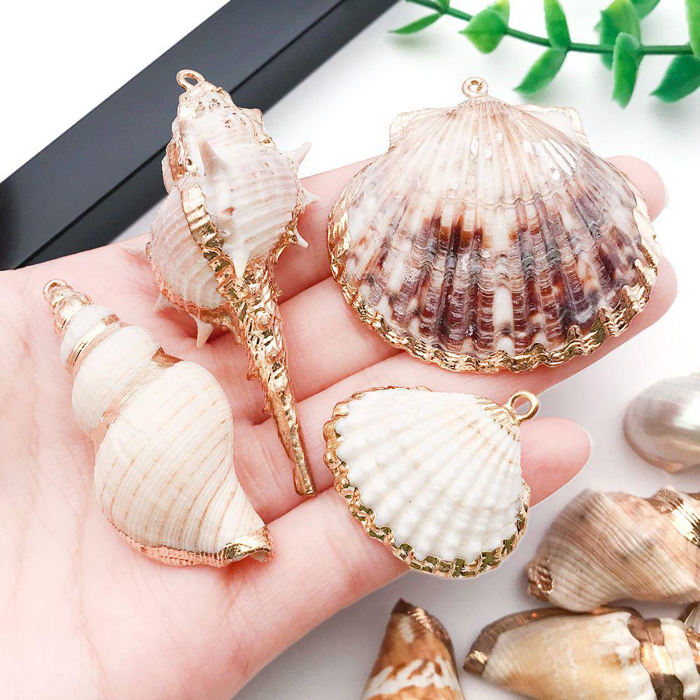White & Yellow Electroplated Ocean Shell Conch Pendant Charm for DIY Jewelry