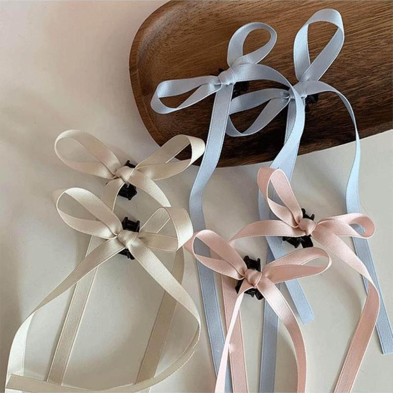 Bowknot Hairslide Barrettes Small Bow Hair Claw Long Silk Ribbon Hairs Clip Stylish Headwear Women Jewelry Decoration