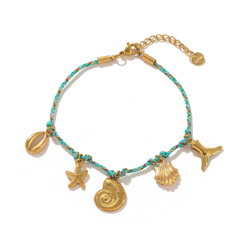 Dopamine Necklace and Bracelet with Whale, Starfish, Shell, 18k Stainless Steel, Multi-Color Conch Pendant.