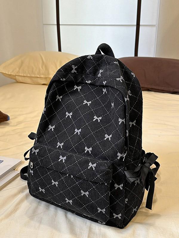 Versatile Corduroy Butterfly Print Backpack - Lightweight, Simple, Casual Design for Students