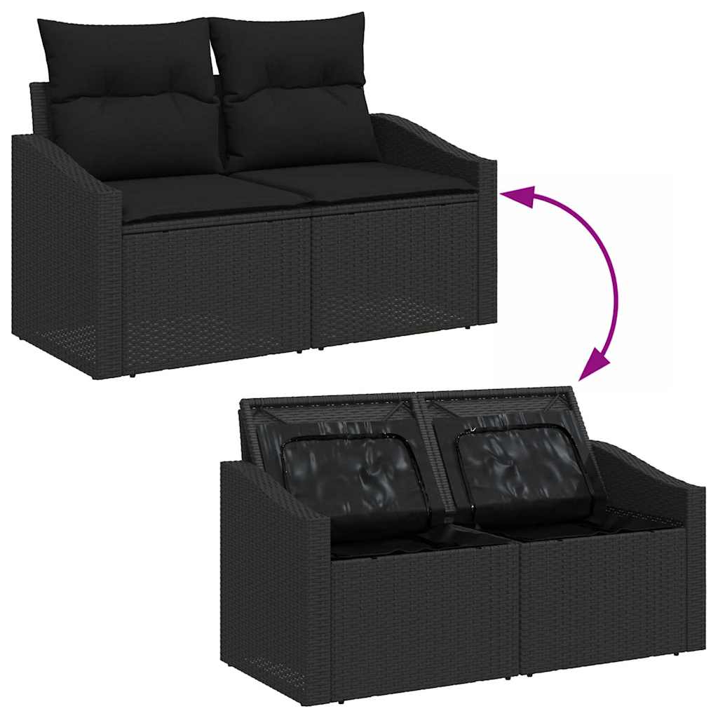 Garden Sofa Set with Storage 6 pcs Black Poly Rattan
