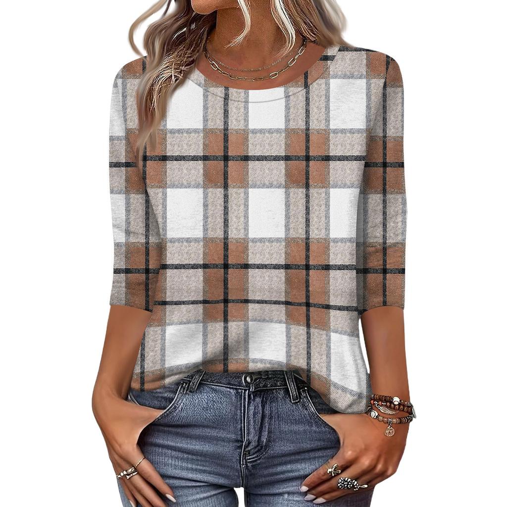 Mote Casual Rund Hals 3/4 Erme Løs Trykket T-skjorte Dame Topp