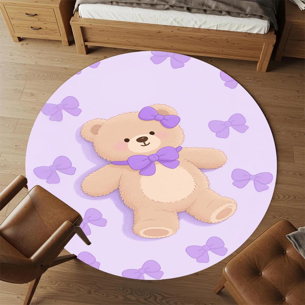 1PC Teddy Bear Bow Purple Round Chair mat Area Rug - Non-Slip, Floor Mat for Office, Bedroom, home decor Christmas Gift c0528025