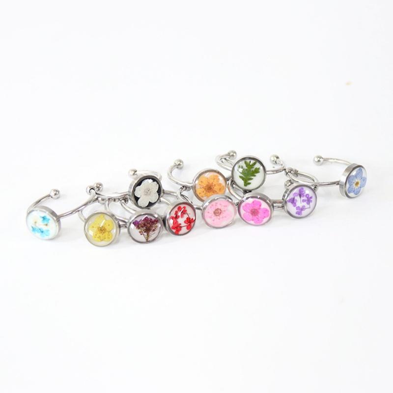 Stainless Steel Dried Flower Round Rings For Women Eternal Flower Open Finger Ring Jewelry Wedding Band Gift Wholesale New