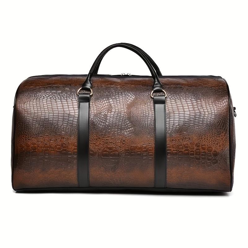 Vintage Crocodile Pattern Duffel Bag | Retro Style | Large Capacity | | Black & Dark Brown | Versatile Travel Tote with Shoulder Stra