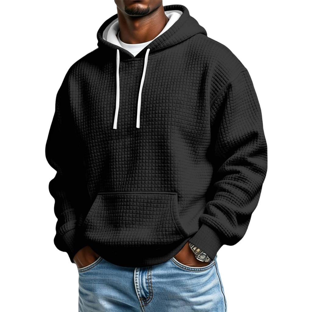 Men's Knit Hooded Sweatshirt Color Casual Winter Pullover